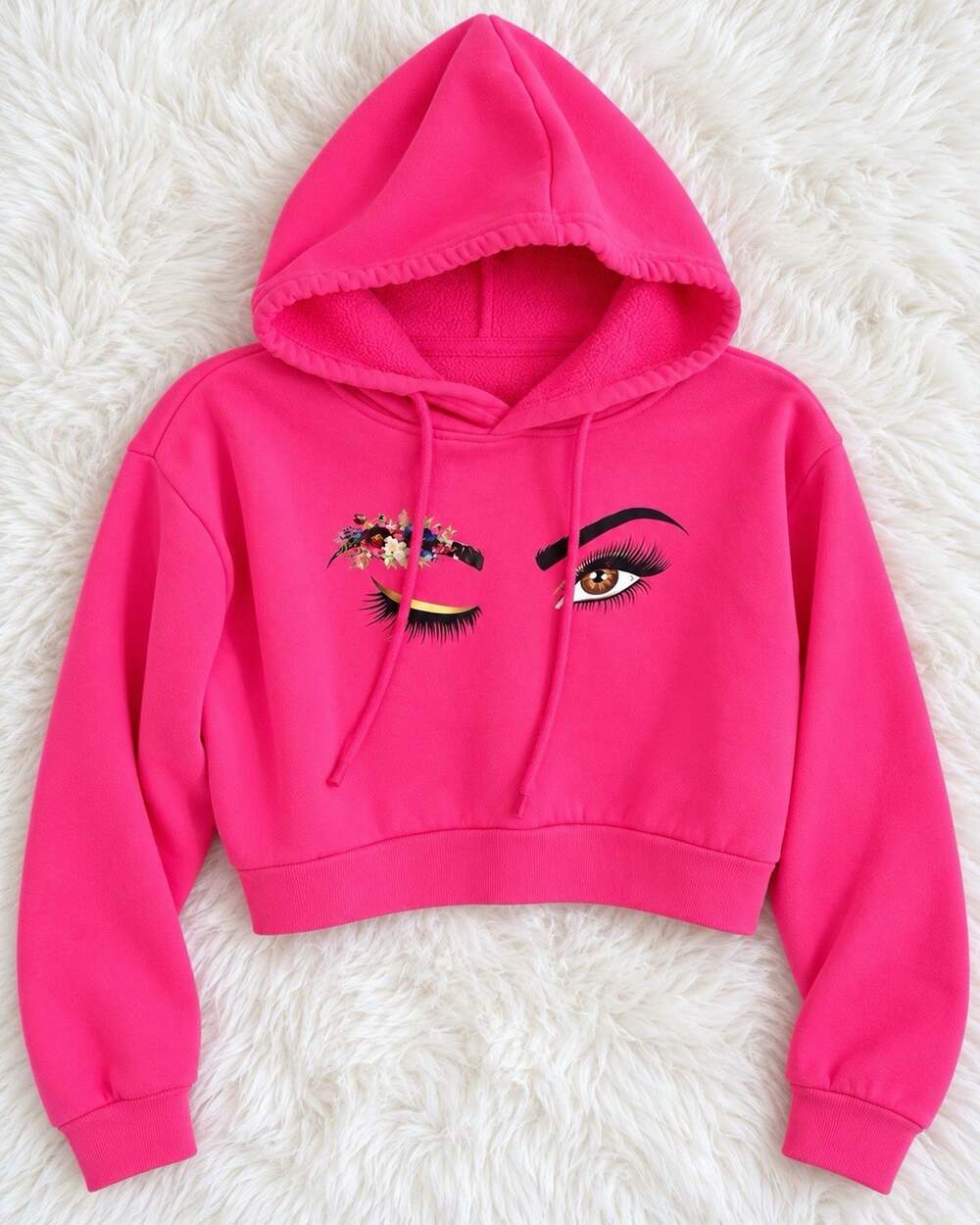 Pink Crop Hoodie I Eye Graphic Pullover Sweatshirt Streetwear New